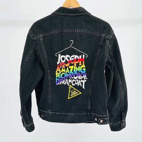 RARE 90s Lee Black Denim Jacket w Joseph and the Amazing Technicolor Dreamcoat